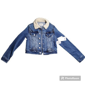 Hudson Mariah Crop Denim Jacket W/ Faux Shearling Collar